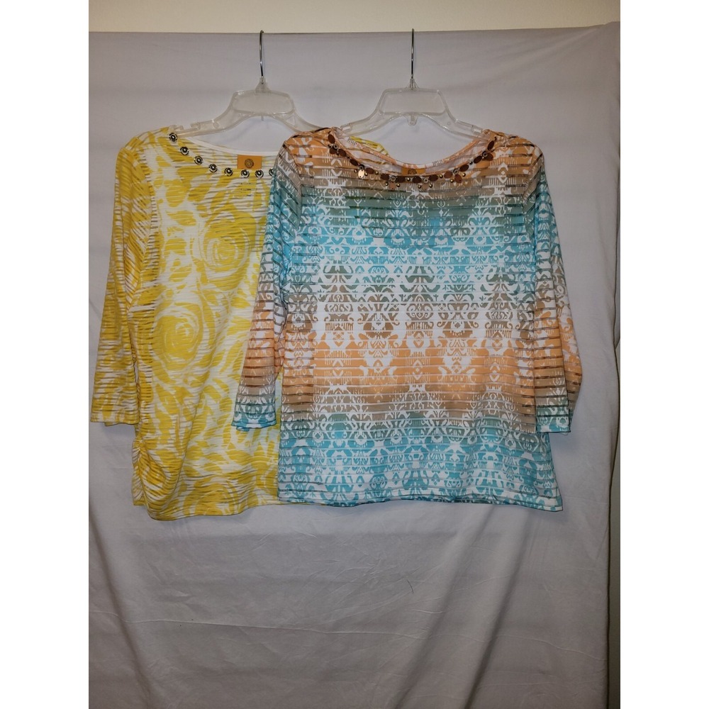 Ruby Rd. Petites Tops PL Pullover Blouse Multicolor Knit 3/4 Sleeve Lot Of 2